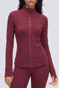 Women's Fall Polka Dot Stand Collar Finger Cuffs Yoga Jacket