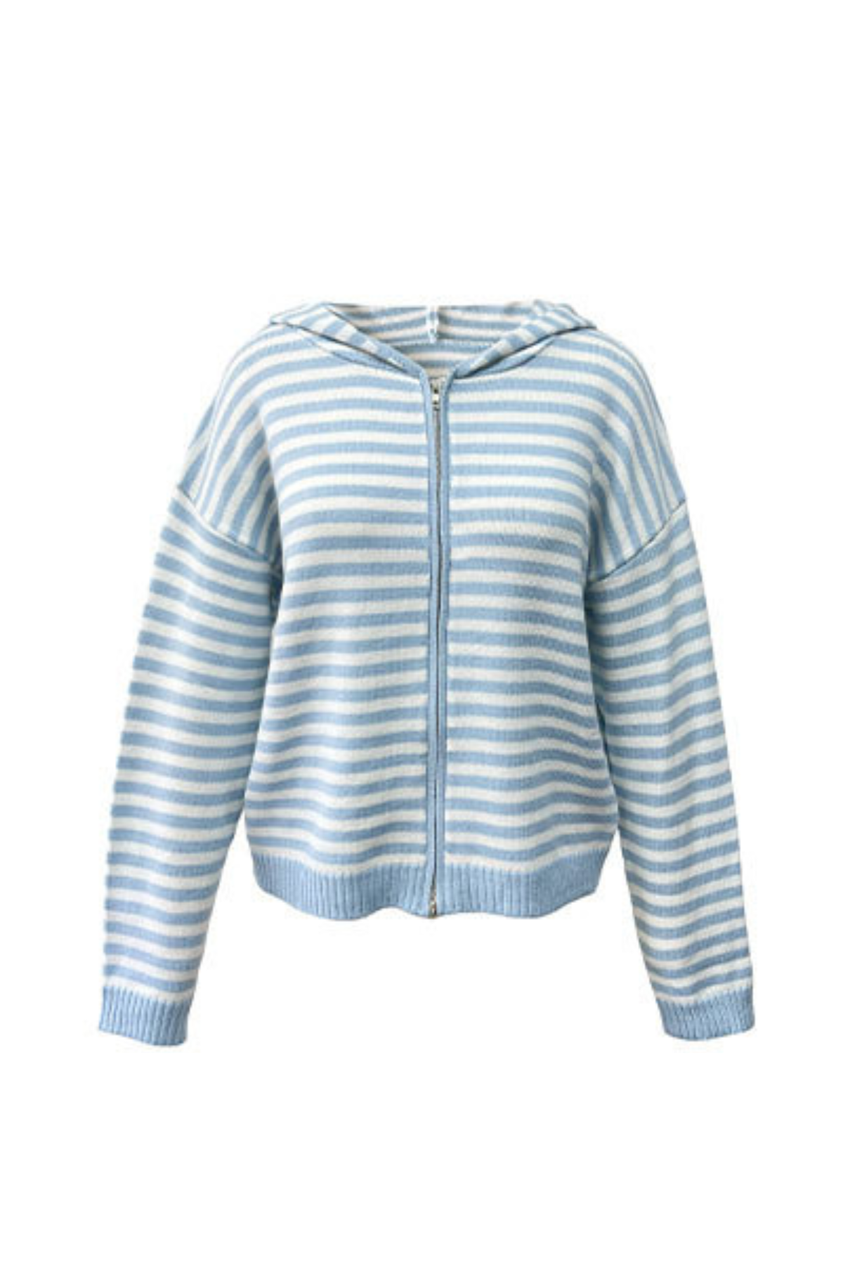 Women's Winter Striped Two-Way Zipper Hooded Knit Cardigan