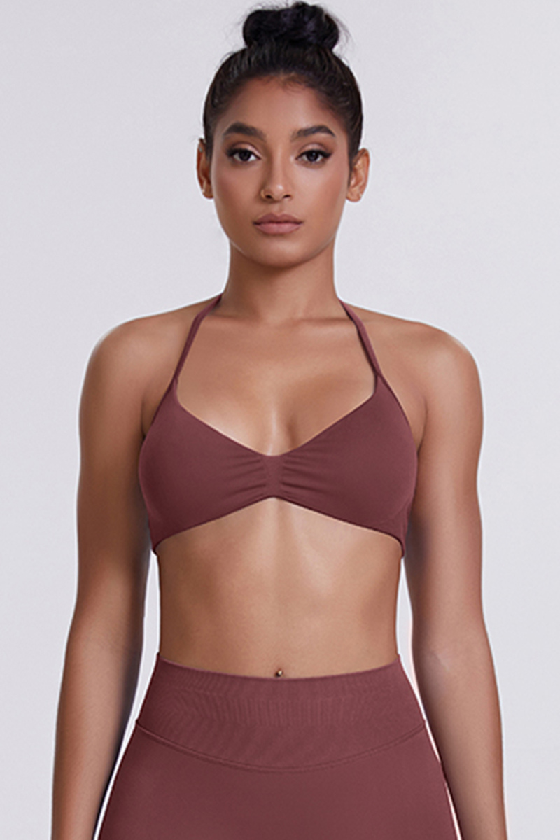 Women's Seamless Pleated Halterneck Sports Bra