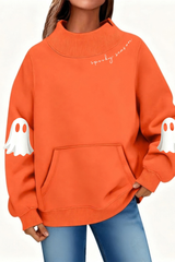 Women's Fall Halloween Ghost Print Mockneck Sweatshirt