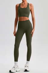 Women's Bare Feel  Cross Back Bra & High Waist Leggings Set