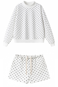 Unisex Fall Fleece Polka Dot Mock Neck And Shorts Outfit Set