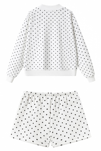 Unisex Fall Fleece Polka Dot Mock Neck And Shorts Outfit Set
