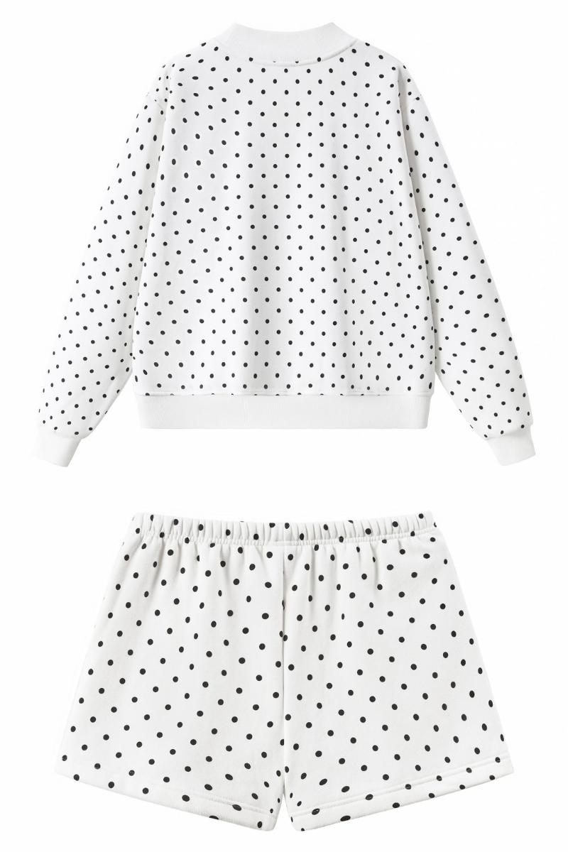 Unisex Fall Fleece Polka Dot Mock Neck And Shorts Outfit Set