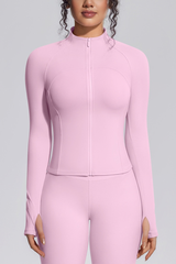 Women's Stand Collar Full Zip Slim Fit Workout Yoga Jacket