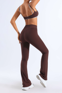 Women's Bare Feel Plaid Spliced Bra And Flare Pants Yoga Set