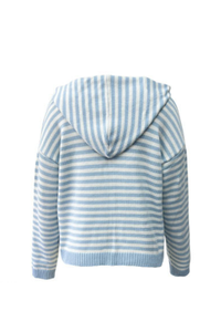 Women's Winter Striped Two-Way Zipper Hooded Knit Cardigan