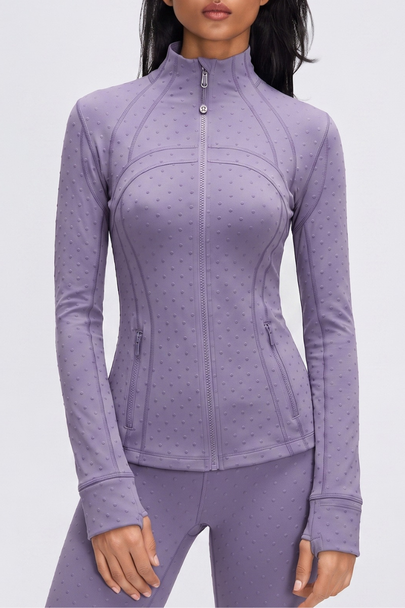 Women's Fall Polka Dot Stand Collar Finger Cuffs Yoga Jacket