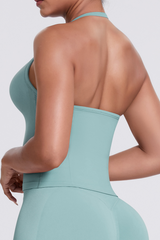 Knit Halter Sports Bra - Seamless Breathable Yoga & Workout Top