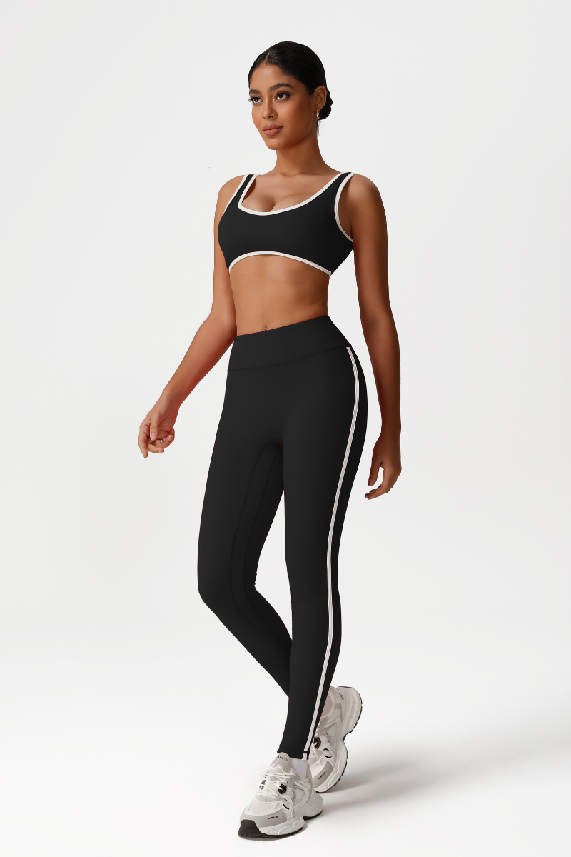 Women High-Waisted Color-Block Butt-Lifting Yoga Set: Sports Bra + 9/10 Leggings