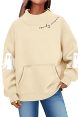 Women's Fall Halloween Ghost Print Mockneck Sweatshirt