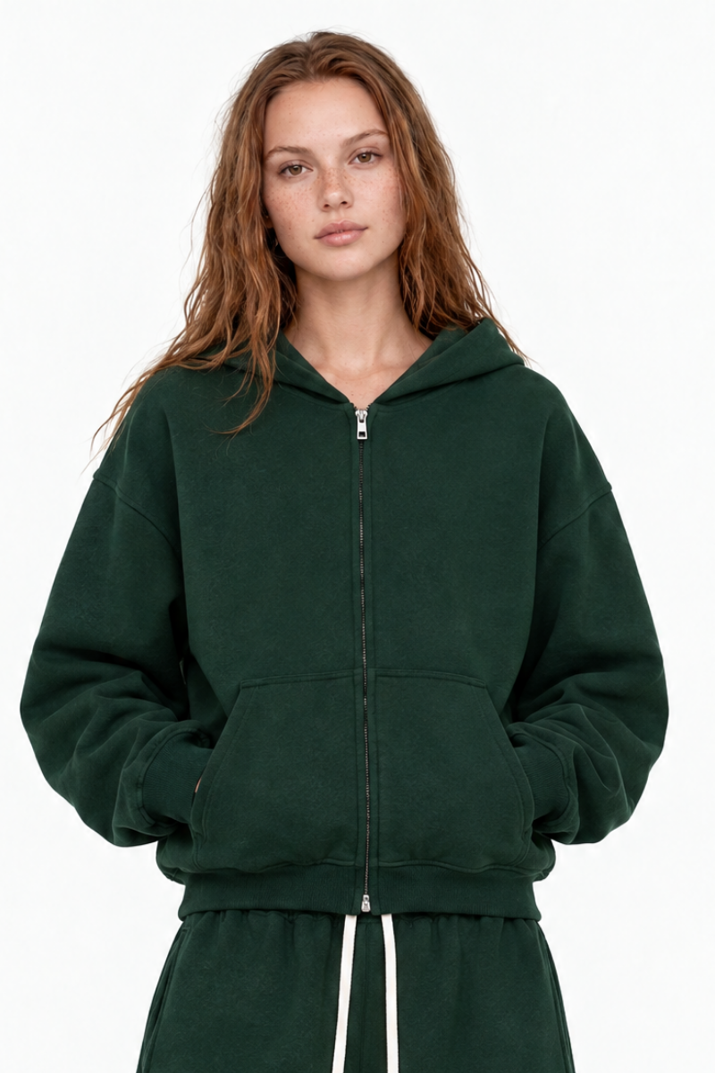 Women's Fall 100% Cotton Terry Double-Zip Hooded Jacket