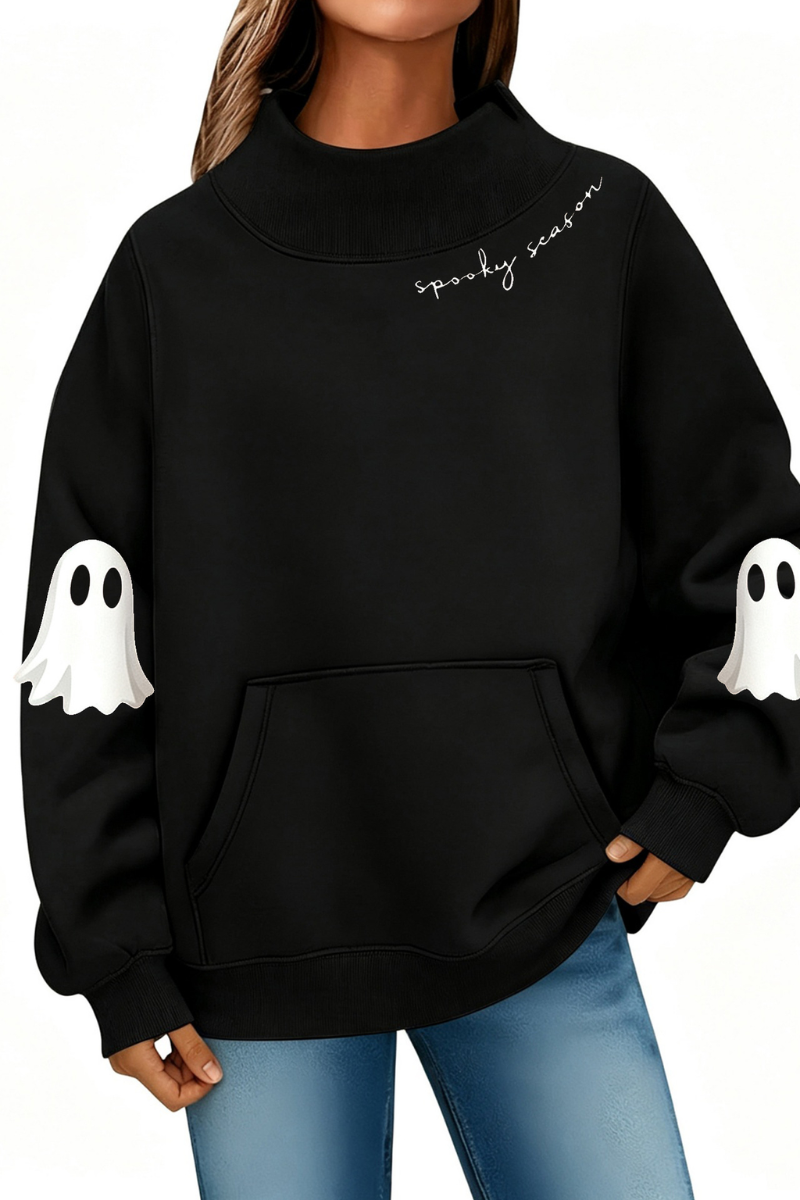 Women's Fall Halloween Ghost Print Mockneck Sweatshirt