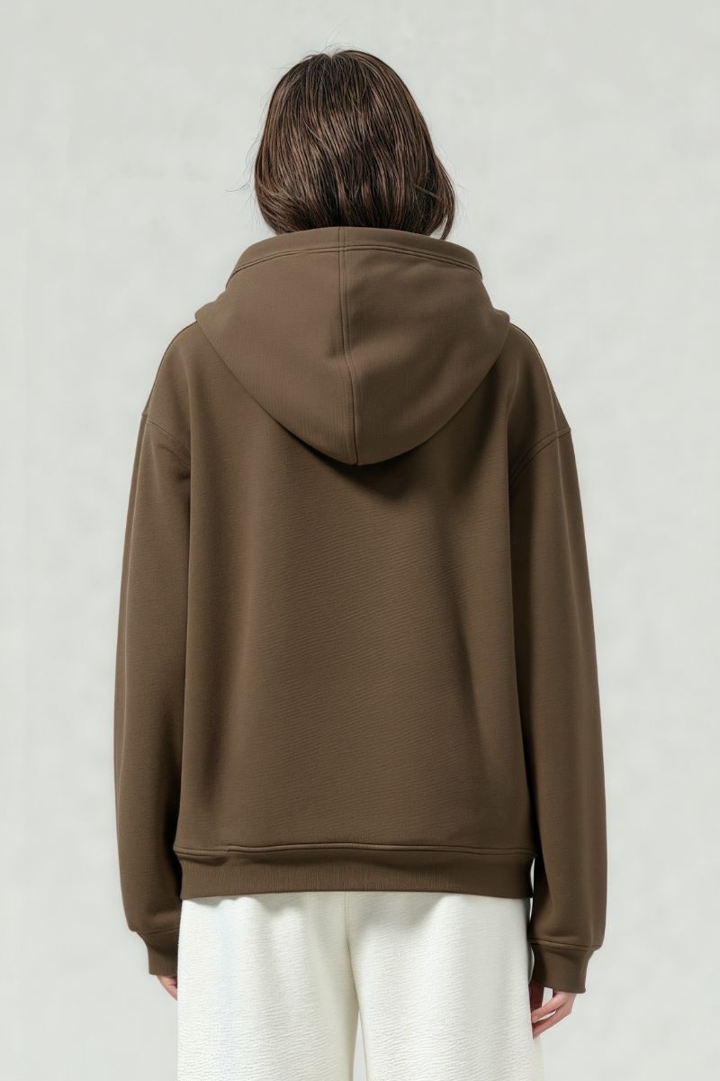 Loose-fitting hooded zip-up knitted cardigan jacket