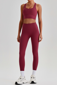 Women's Bare Feel  Cross Back Bra & High Waist Leggings Set