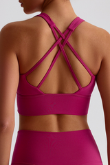 Women Cross Back Naked Feel Sports Bra: Removable Padded Yoga Top + Crisscross Back Design
