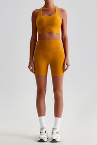 Women's Bare Feel Cross Back Bra &High Waist Shorts Yaga Set