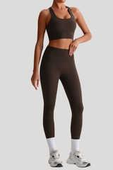 Women Naked Feel Cross Back Yoga Set: High Waisted Seamless Tummy Control Leggings + Crisscross Sports Bra