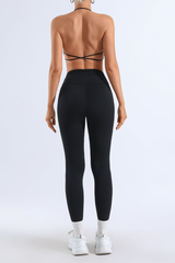 Women's Bare Feel Pleated Halter Backless Bra & Leggings Set