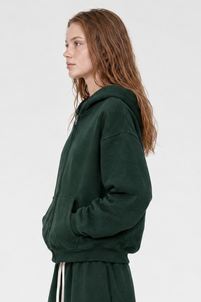 Women's Fall 100% Cotton Terry Double-Zip Hooded Jacket