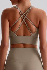 Women Cross Back Naked Feel Sports Bra: Removable Padded Yoga Top + Crisscross Back Design
