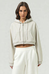 Loose cropped zip-up hooded jacket