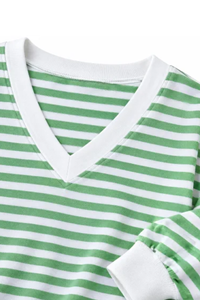 Women's Fall Striped V-Neck Sweatshirts And Shorts Set