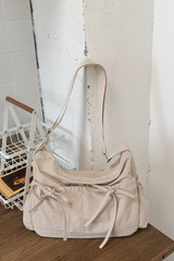Women's Solid Bow Drawstring Pockets Adjustable Strap Bag