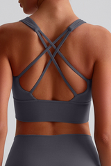 Women Cross Back Naked Feel Sports Bra: Removable Padded Yoga Top + Crisscross Back Design