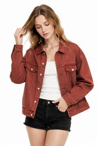 Women's Fall 100% Cotton Oversized Washed Denim Jacket