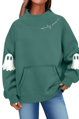 Women's Fall Halloween Ghost Print Mockneck Sweatshirt