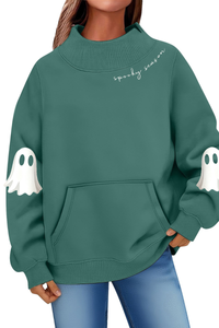 Women's Fall Halloween Ghost Print Mockneck Sweatshirt