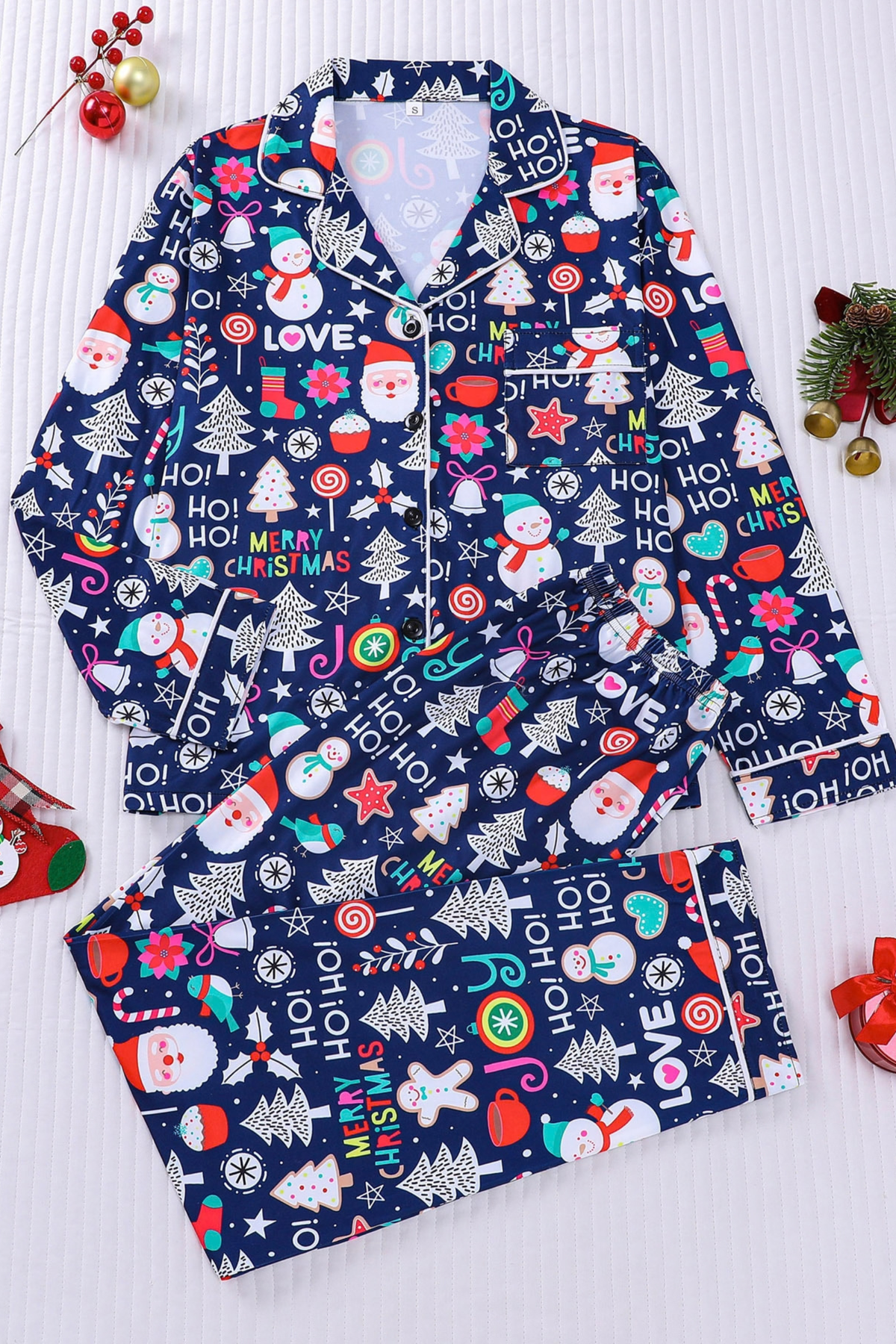 Women's Christmas Tree Printed Christmas Pajama Set