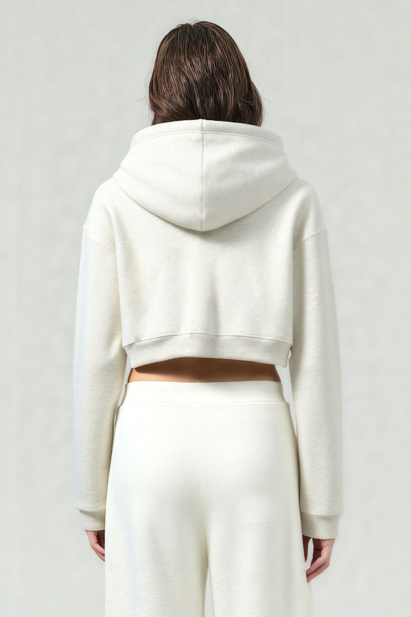 Loose cropped zip-up hooded jacket
