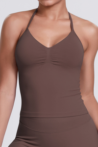 Knit Halter Sports Bra - Seamless Breathable Yoga & Workout Top