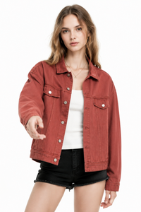 Women's Fall 100% Cotton Oversized Washed Denim Jacket