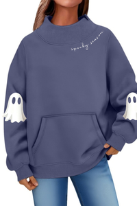 Women's Fall Halloween Ghost Print Mockneck Sweatshirt