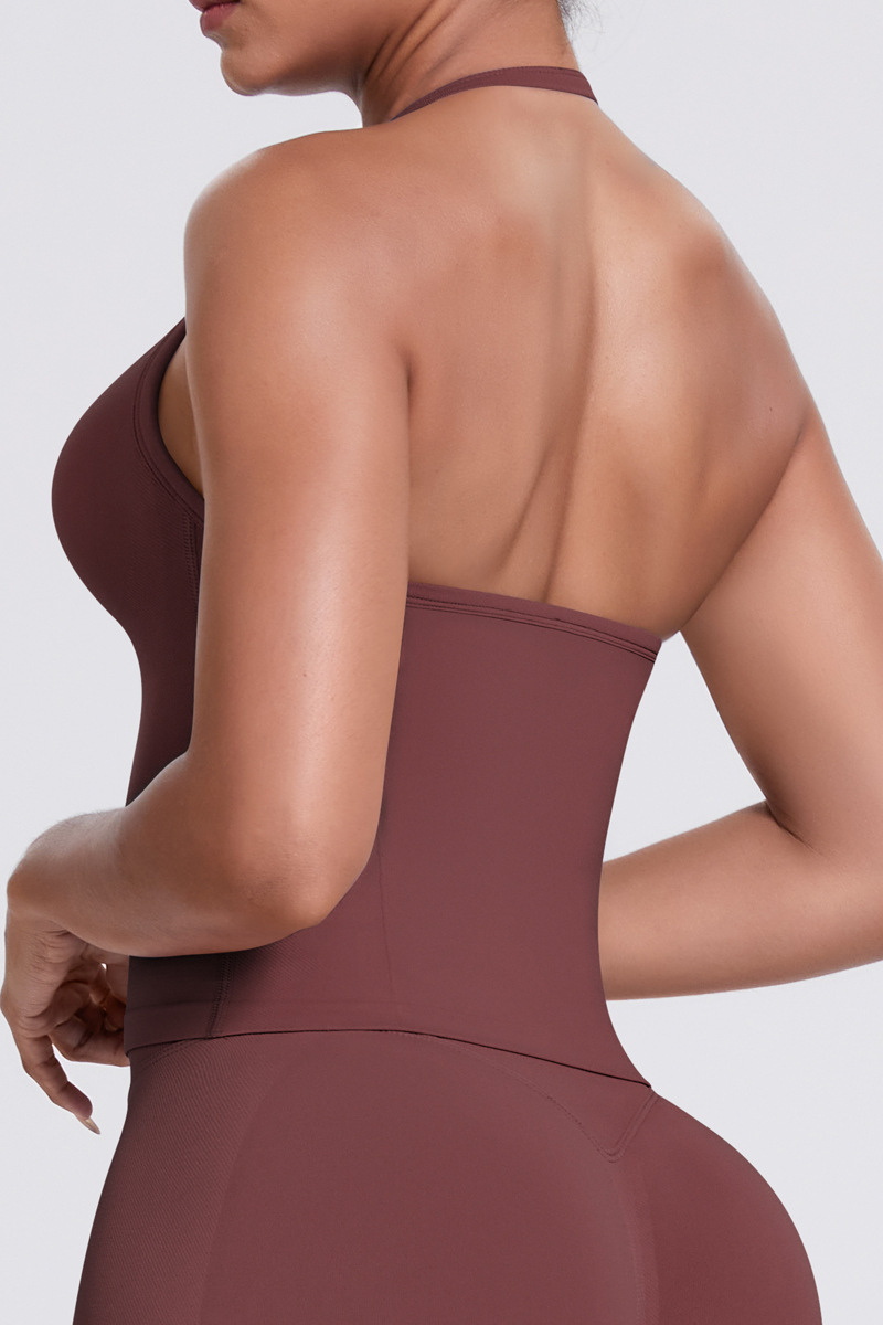 Knit Halter Sports Bra - Seamless Breathable Yoga & Workout Top