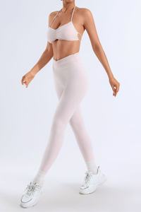 Women's Bare Feel Pleated Halter Backless Bra & Leggings Set