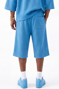 Unisex Waffle Knit Breathable Loose Fit Knee Length Shorts
