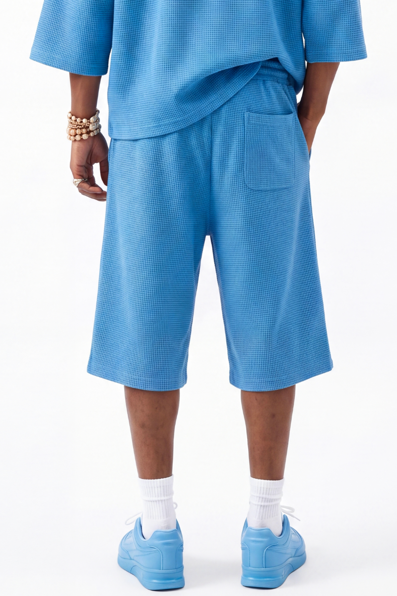 Unisex Waffle Knit Breathable Loose Fit Knee Length Shorts
