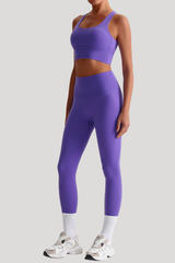 Women Naked Feel Cross Back Yoga Set: High Waisted Seamless Tummy Control Leggings + Crisscross Sports Bra