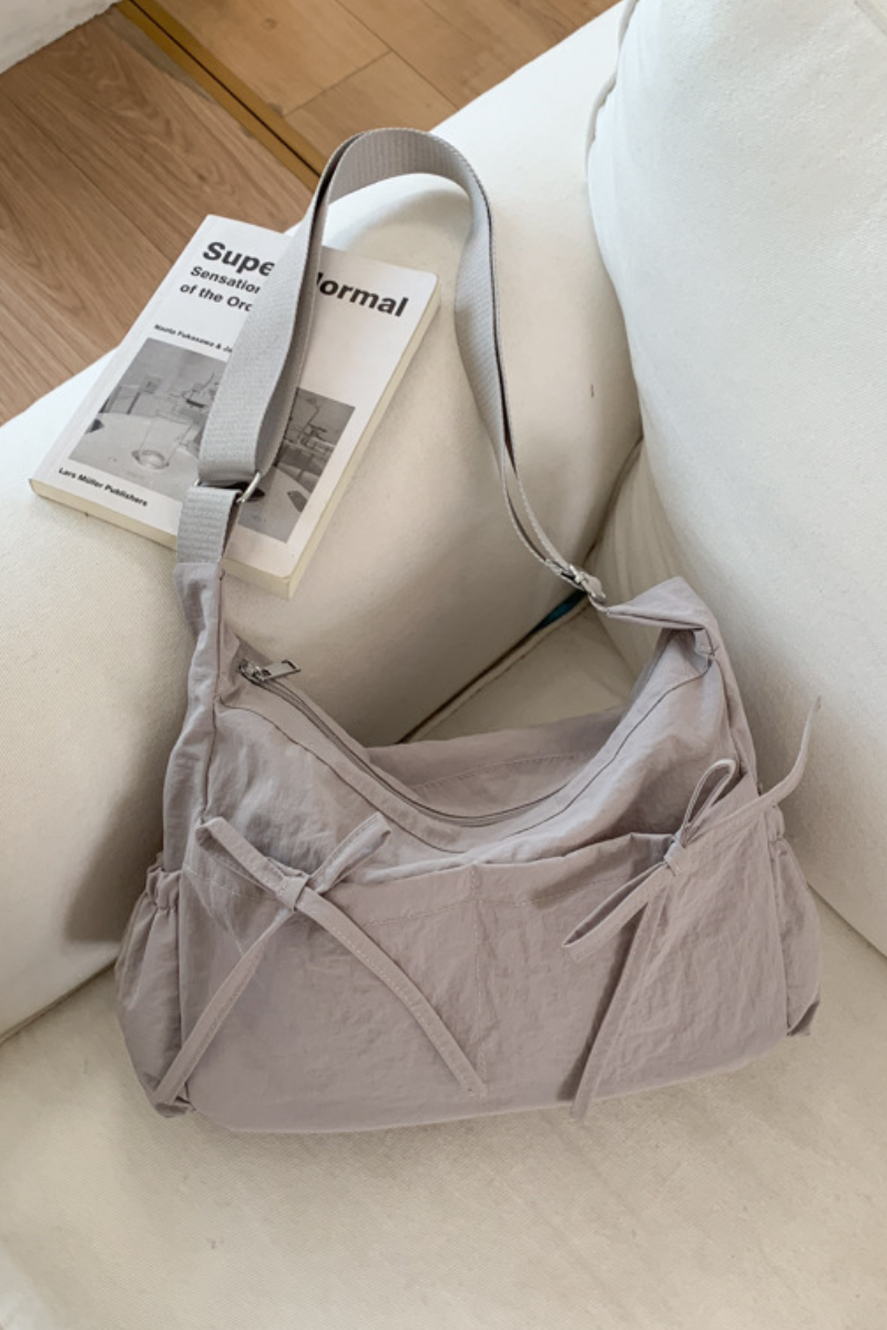 Women's Solid Bow Drawstring Pockets Adjustable Strap Bag