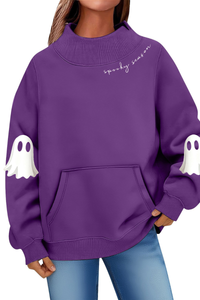 Women's Fall Halloween Ghost Print Mockneck Sweatshirt