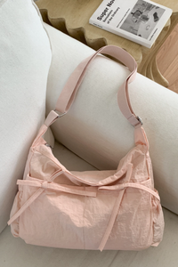 Women's Solid Bow Drawstring Pockets Adjustable Strap Bag