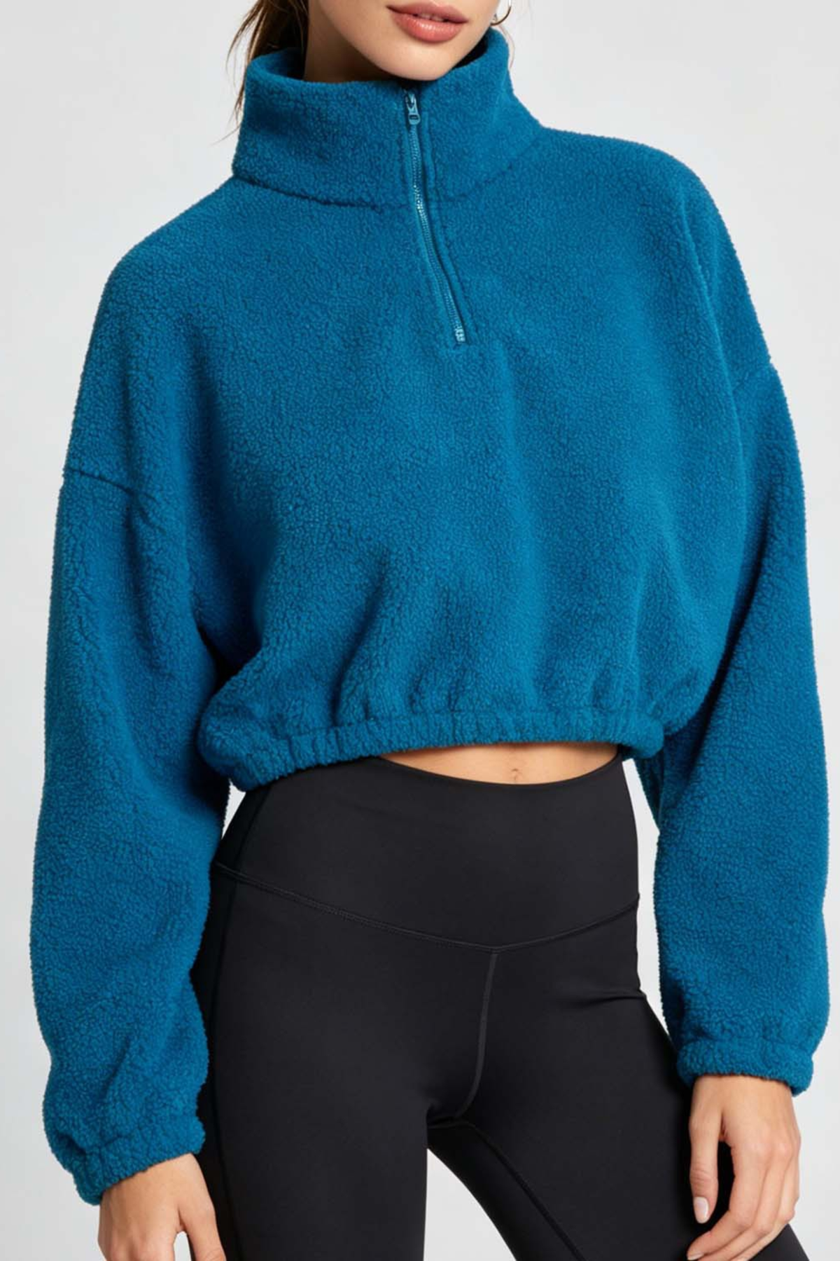 Women's Cropped Half Zip Fleece Top