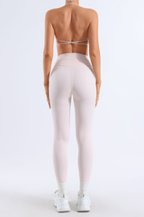 Women's Bare Feel Pleated Halter Backless Bra & Leggings Set
