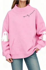 Women's Fall Halloween Ghost Print Mockneck Sweatshirt