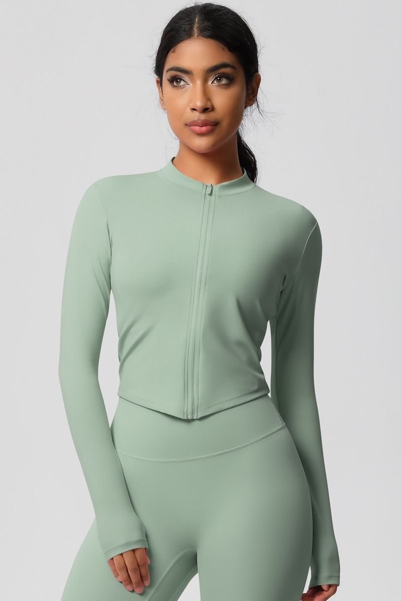 Women's round neck front zipper sports jacket