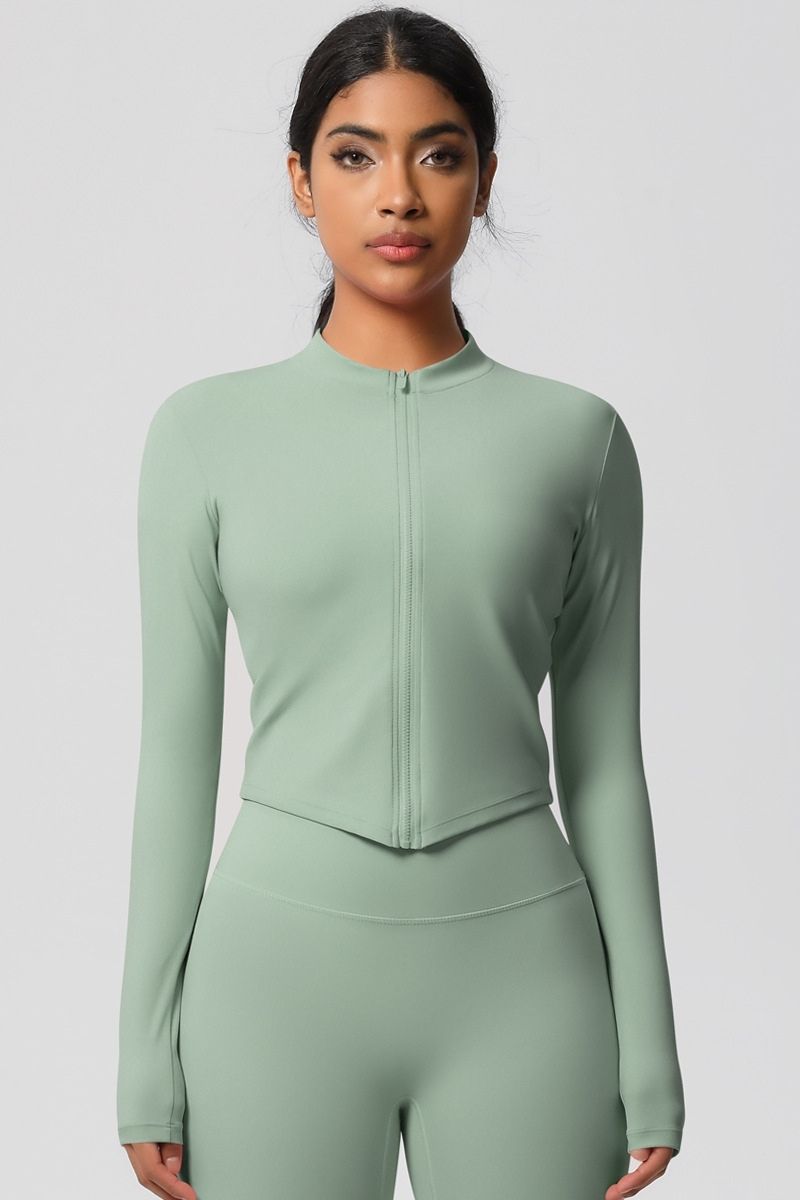 Women's round neck front zipper sports jacket